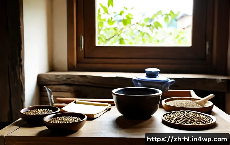 전통 장류 자가 제조의 경제적 장점 - Photorealistic home kitchen scene showing an East Asian adult carefully preparing traditional fermen...